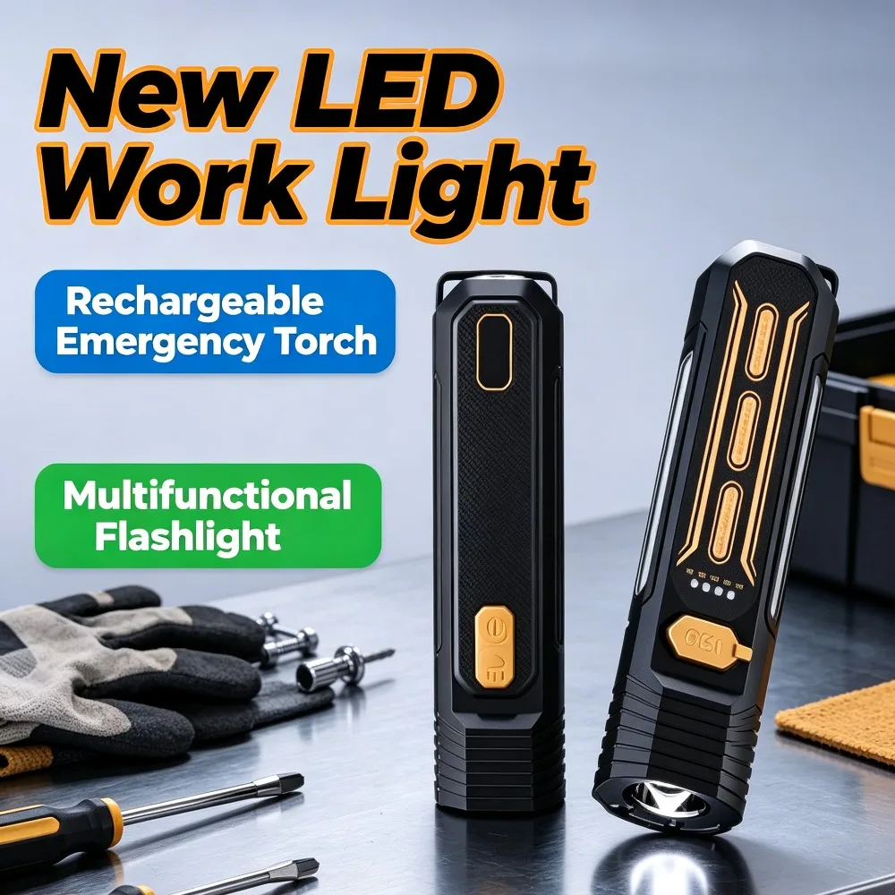 New LED Auto Repair Flashlight Rechargeable Emergency Multifunctional Torch for Car Maintenance Outdoor Working Lighting