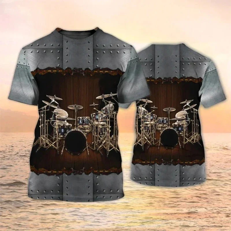 2024 New Electronic Drum Musical Instrument 3d Print Rock Music Street Hip-Hop Tops Summer Fashion Short Sleeve Men Women Tshirt