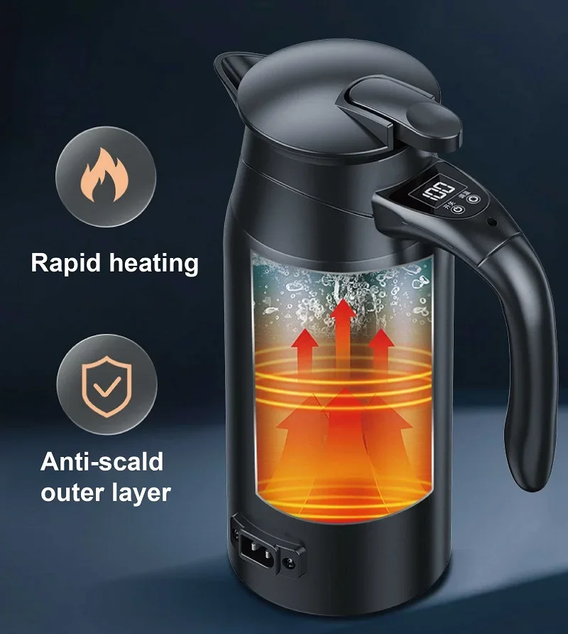Electric Kettle Travel/RV Insulated Kettle With Cigarette Lighter 12V/24V 800ml  Universal Smart Car Kettle Temperature Adjust