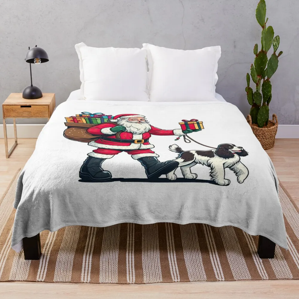 

English Springer Spaniel Dog Santa Claus Throw Blanket Luxury Throw Blanket Designer Blankets