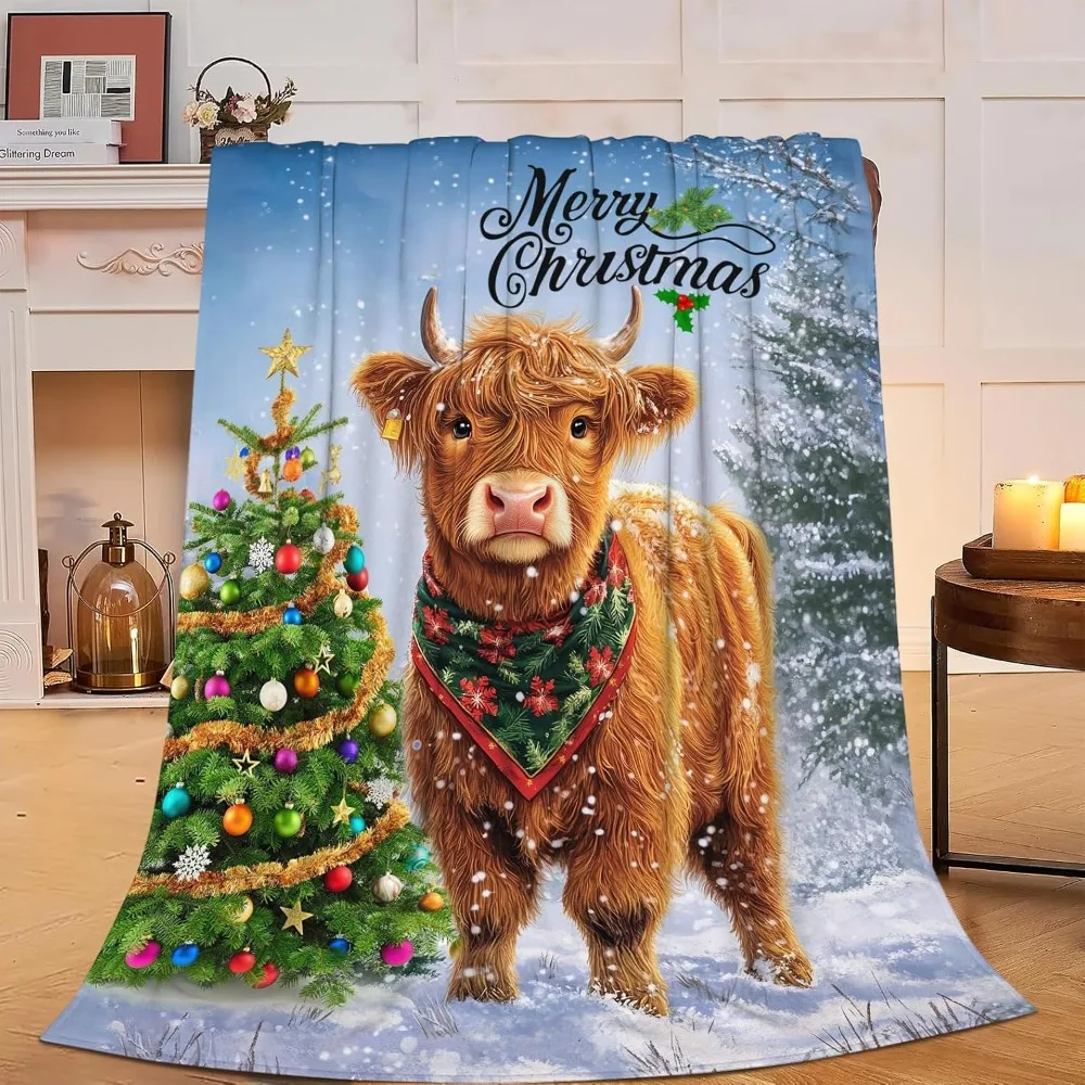 Cute Cow Print Blanket Gifts for Women Men, Soft Flannel Lightweight Snap Blanket for Teen Girls Boys Kids Travel Couch