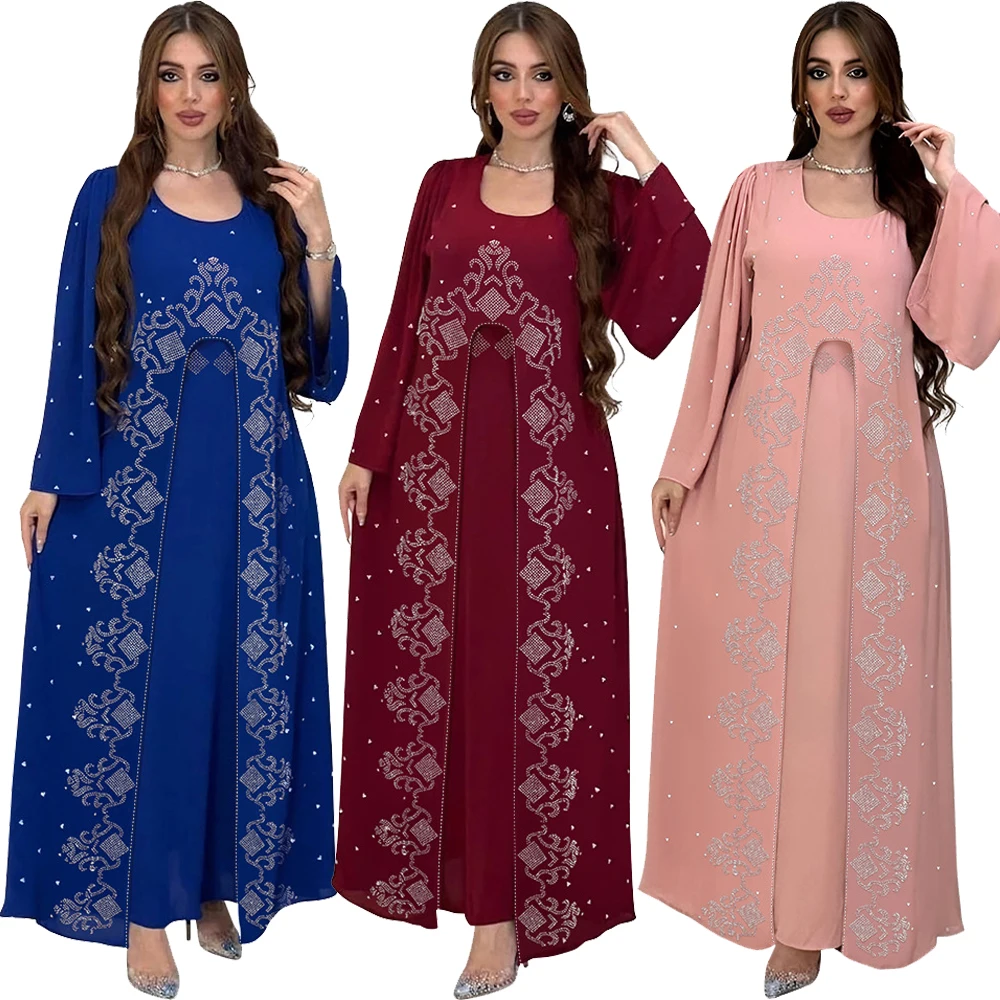 

Eid Jalabiya Muslim Abaya Party Dress for Women Arab Diamond Chiffon Abayas Robe Ramadan Vestidos Caftan Marocain Femme Kaftan