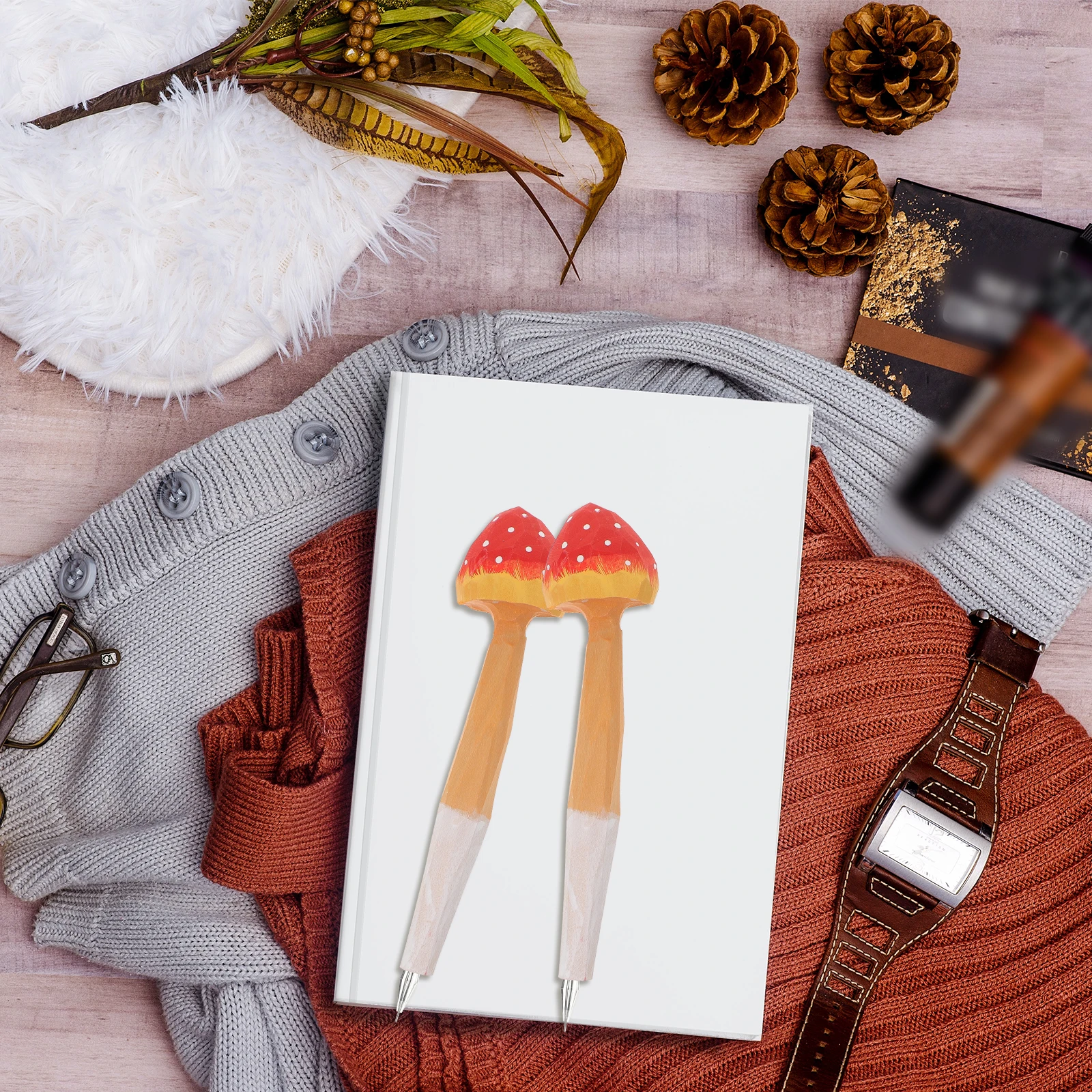 

1pc Wooden Carving Mushroom Ballpoint Cute School Ballpoint Pens Supplies 0.5mm Orange-red Writing Office Stationery Gifts