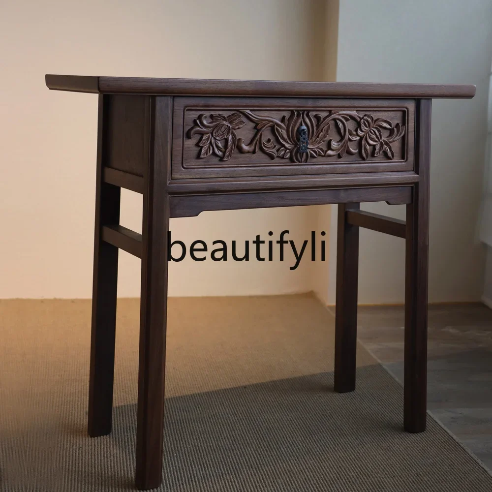 

Solid wood flat head case Chinese Zen porch case black walnut bar table for table study literati furniture