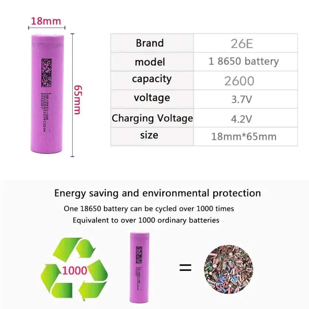 INR18650-26E 2600 мАч литий-ионный аккумулятор 5c 1000 циклов 3,7 В для Vélo Électrique Eddie Ion 18650 Batterie