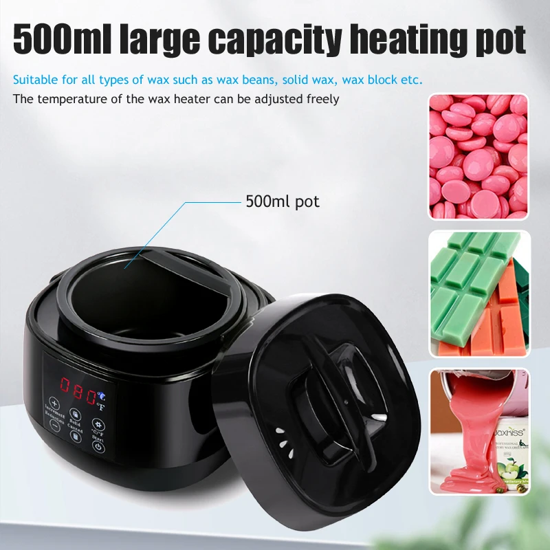 500ml Hair Removal Wax Melting Heater Machine with LCD Temperature Display Depilatory Warmer Pot for Waxing Beans