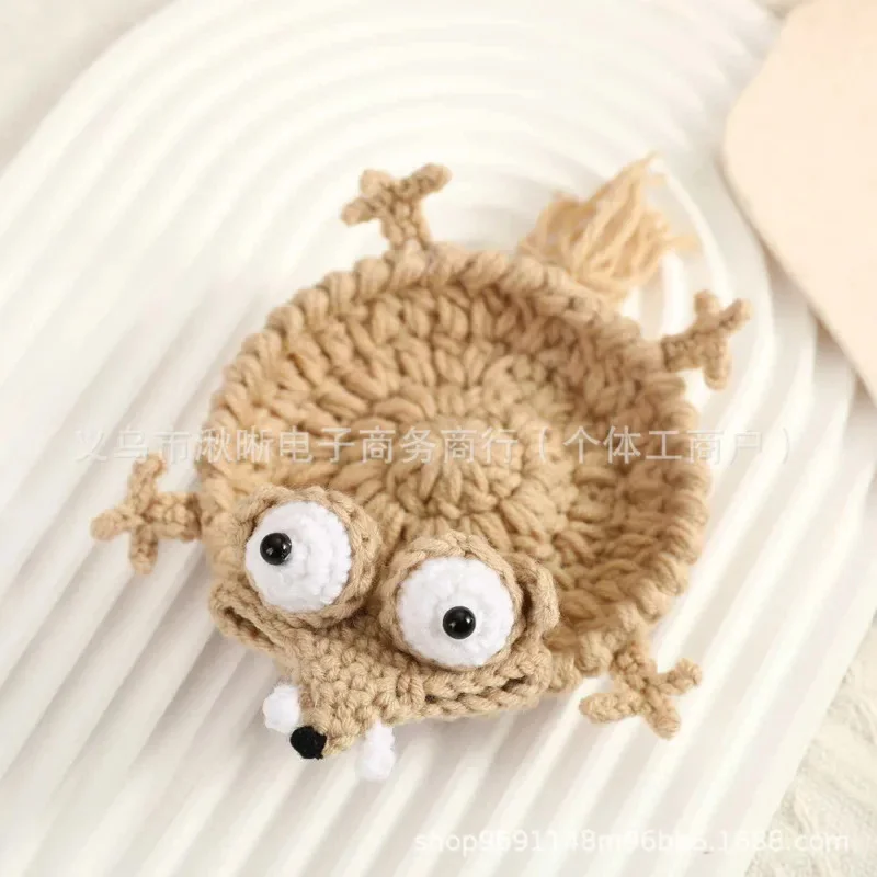 Handmade Crochet Wool Squirrel Coaster Cute Animal Cup Coaster Drink Mat Table Protector Kitchen Dining Living Room Khaki
