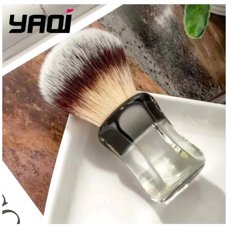 YAQI Robin Men's Synthetic Hair Wet Shaving Brush Clear Handle for Facial Hair Trimming Wet Shave Tools Best Gift for Men