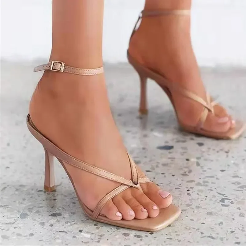 Womens Summer New Simple Solid Color Open Toe Sandals Casual Comfortable Shallow Breathable Wear-resistant High Heels Plus Size