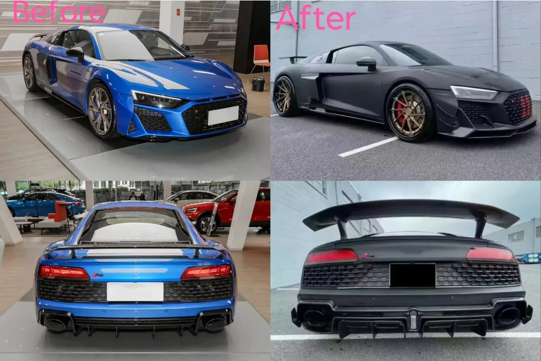 For R8 Capristo Style Carbon Fiber Body Kit Front Lip Side Skirt Rear Diffuser Spoiler Factory Direct