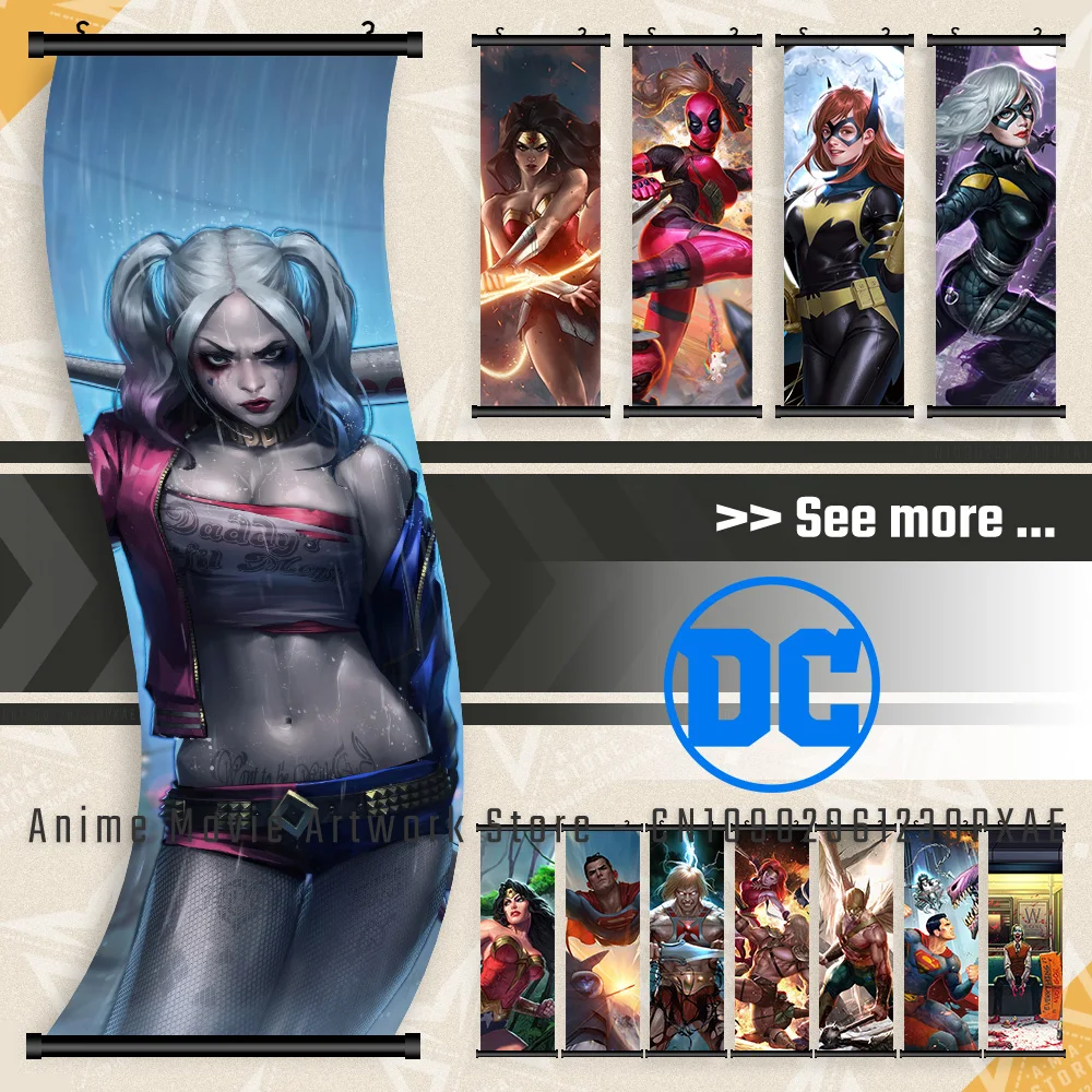 

Justice League Movie Poster Canvas Print Hanging Painting Suicide Squad Harley Quinn Wall Art Scrolls Picture Home Decor Mural