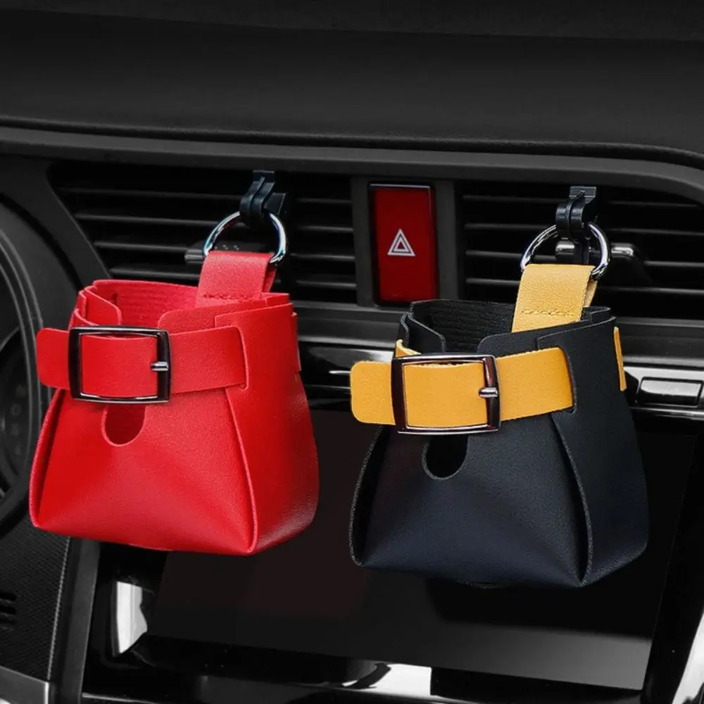 

PU Leather Car Air Vent Storage Bag Dashboard Tidy Durable Car Mount Pocket Multifunctional Car Storage Bucket Auto Accessories