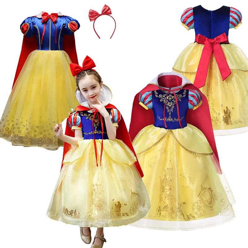 Disney Princess Snow White Dress for Girl Costume Kids Cosplay Puff Sleeves Mesh Ball Gown Clothes Children Party Birthday Dress