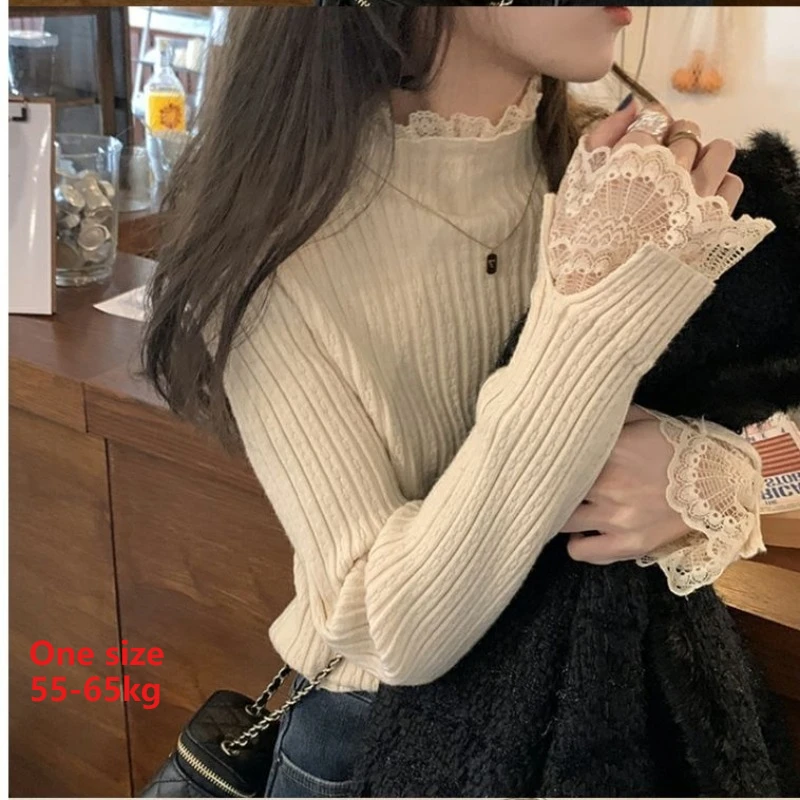 Jerséis de punto para mujer, suéter ajustado con cuello simulado, encaje elástico, suéteres de punto para otoño e invierno, capa Base elástica, jerséis para mujer