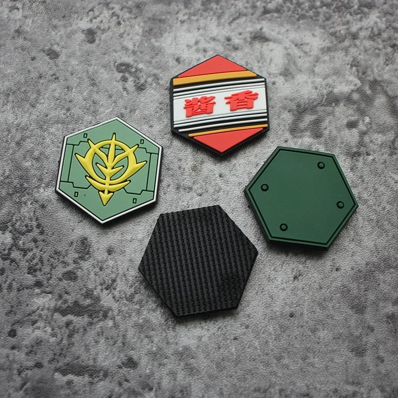 Hexagonal Mini Gundam PVC Morale Badge Personality Earth Federation Hook&Loop Patch For Backpack Tactical Morale Emblem Armband