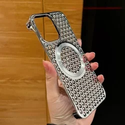 Borderless Honeycomb Magnetic Charge Case For iPhone 16 Pro Max 15 Pro 14 13 12 Plating Metal Heat Dissipation Luxury Hard Cover