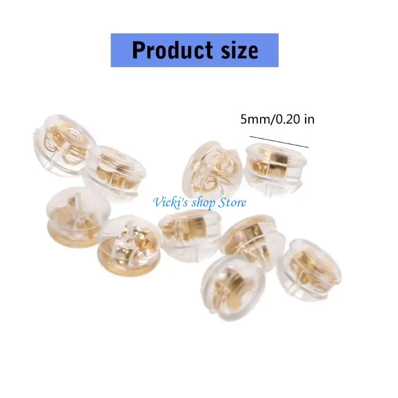 10 Pcs Clear Earring Backs 18K Gold Back Pad Mushroom Clutch Stoppers DIY