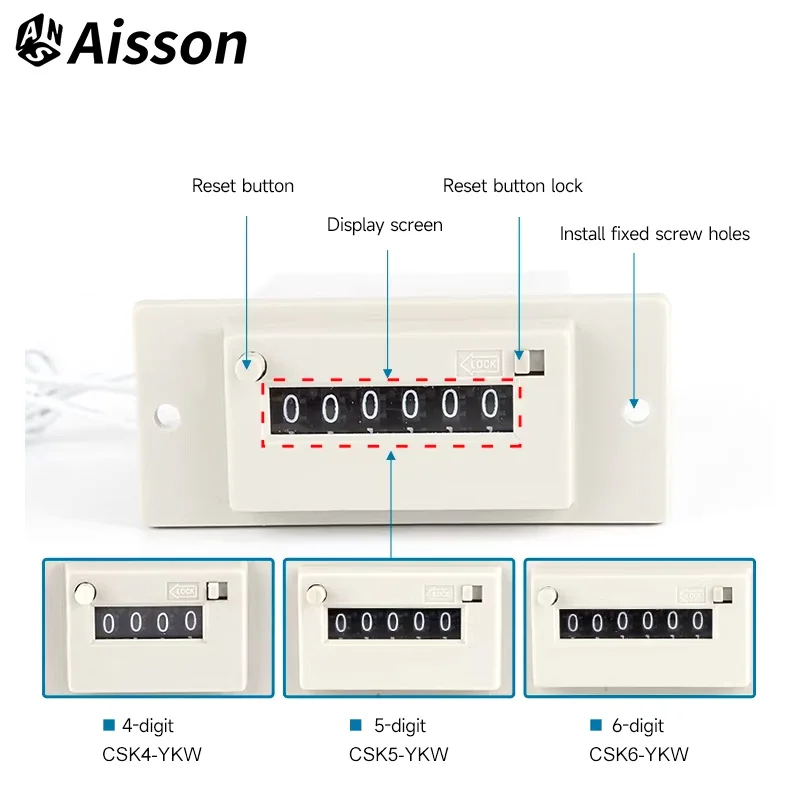 CSK-CKW 4/5/6-Digit Electromagnetic Counter with Manual Reset Lockable Pulse Counter Multiple Voltages DC24V AC220V