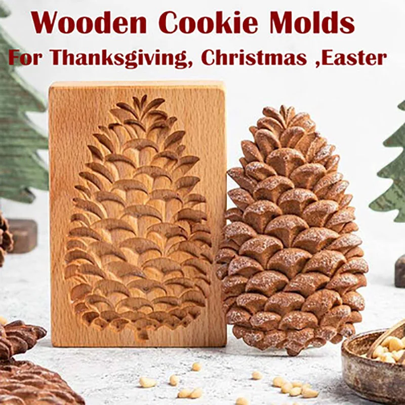 

Wooden Cookie Mold Cutter Stamps for Thanksgiving Christmas Easter Baking Gingerbread 3D Biscuit Embossing Molds