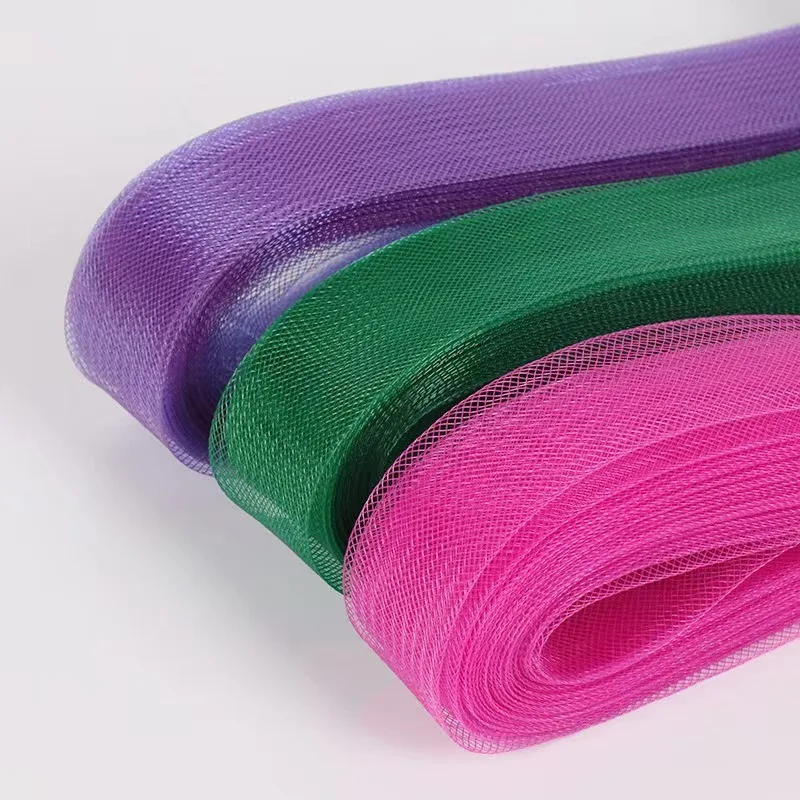 

5cm 7.5cm plyester Mesh Ribbon Hard Stiff Flat Plain Crinolines Horsehair Fabric Multiple Widths Hat And Skirt Making