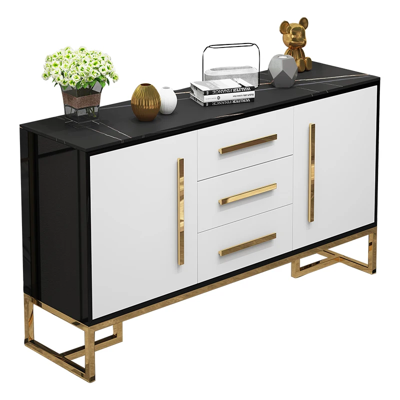 ！@High Quality Gold Chromed Leg Living Room Cabinet Luxury Design Marble Top Sideboard Console Table