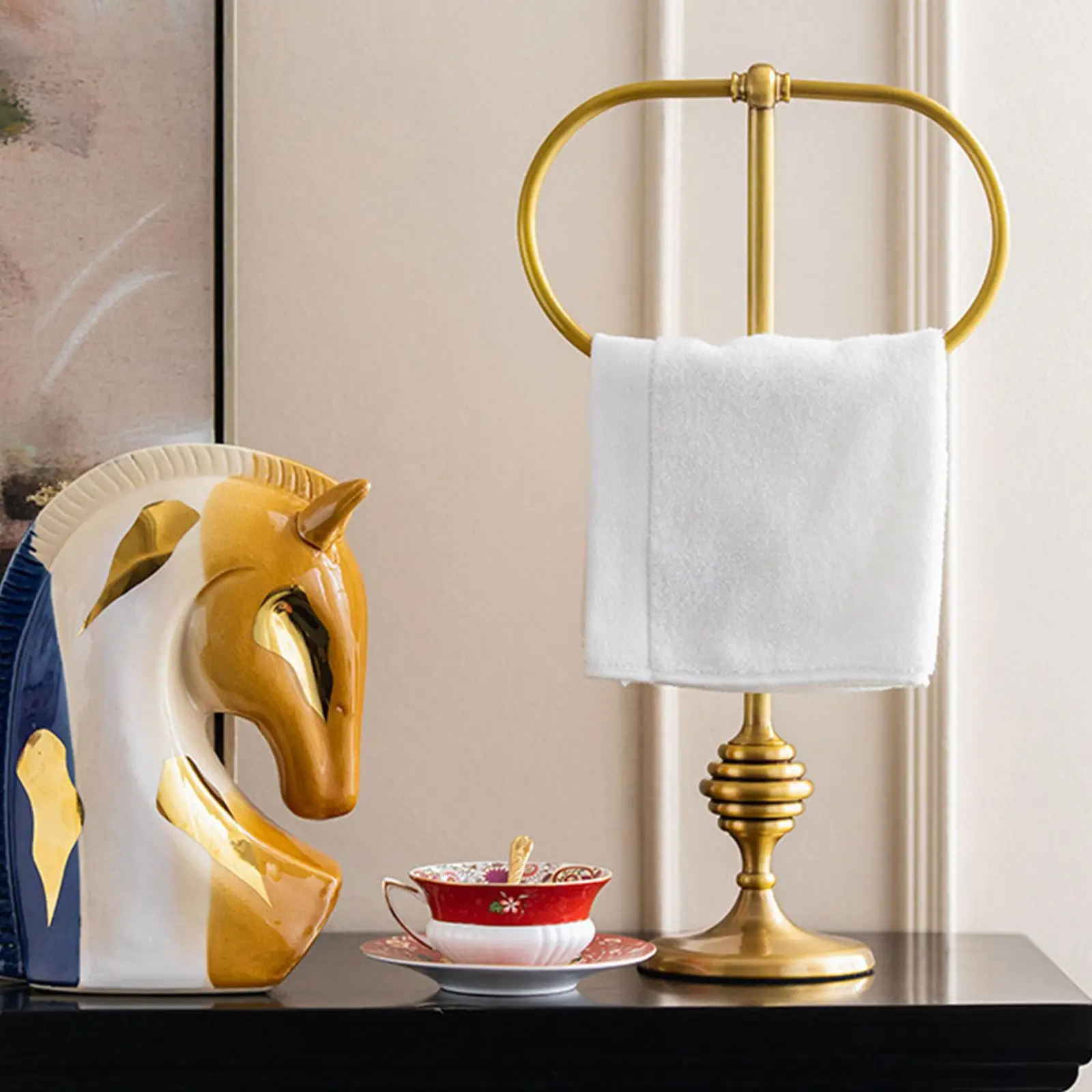 Retro Brass Stand Towel Ring Anti-slip Metal Towel Hanger Elegant Organizer for Kitchen Countertop Cabinet Home