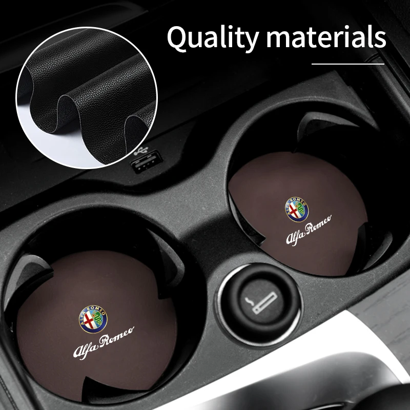 2 PCS Car leather Water Coaster Non-Slip Mat Car Bottle Holder Insert Pad For Alfa Romeo Giulietta 159 147 156 166 Mito Giulia