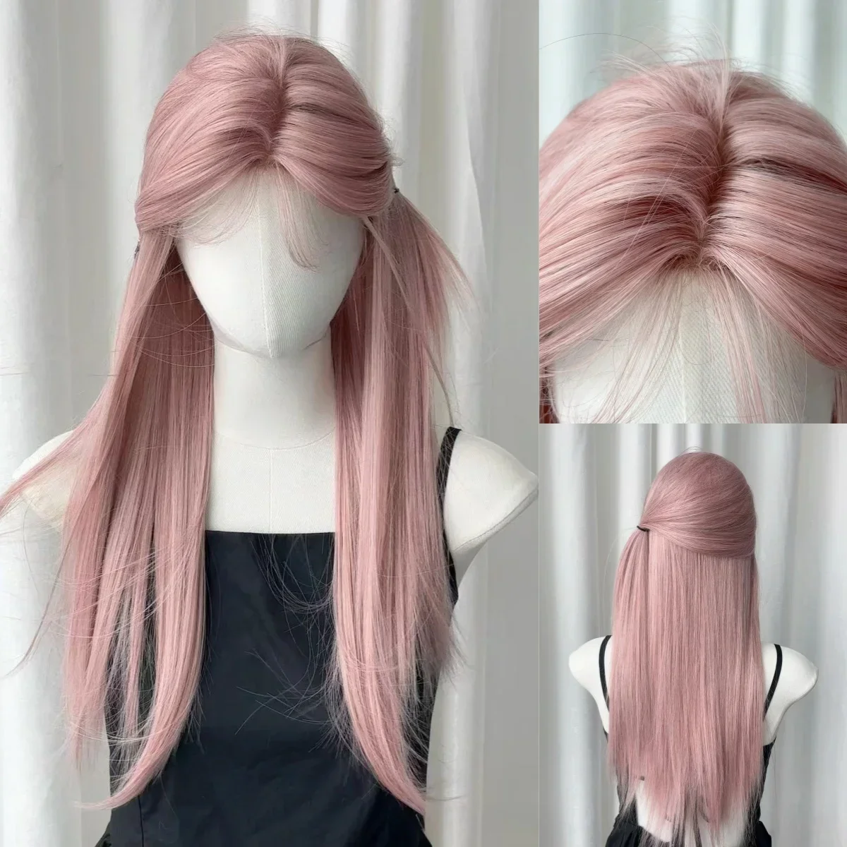Ashley Rosa Perücke Lolita Lange Gerade Rosa Perücke für Frauen Stirnband Synthetische Perücken Perücken De Fiesta Perücken in Promotion Lolita 가