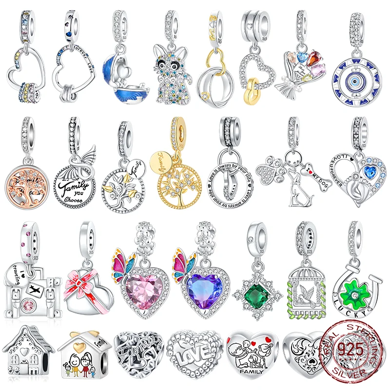 

925 Sterling Silver Love Family Tree Snowflakes Dangle Beads Fit Original Charms Bracelets DIY Bead Women Jewelry Making