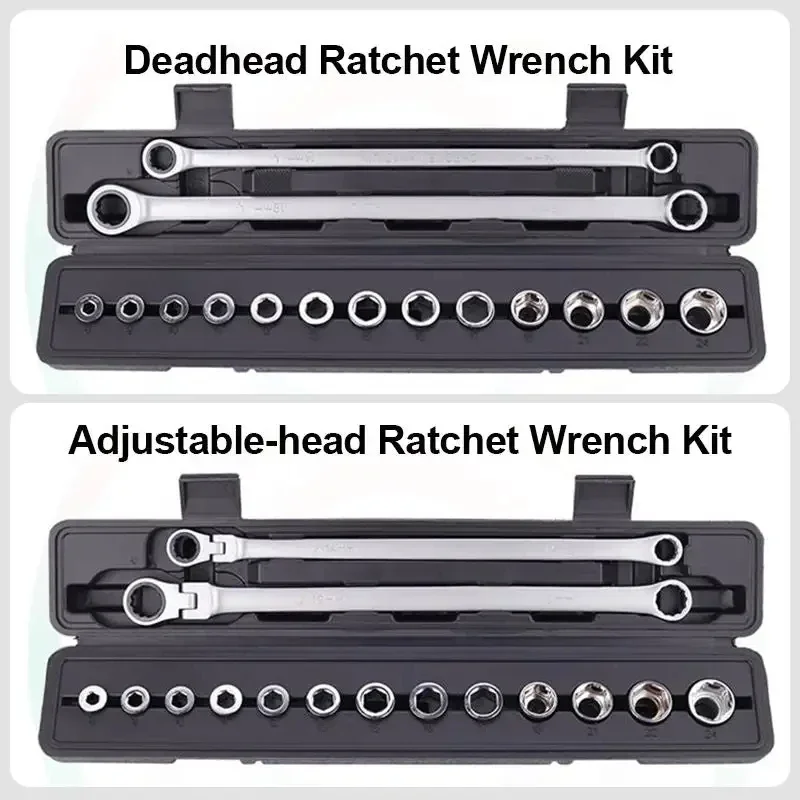 36/27/15PCS Adjustable Chrome Ratchet Wrench Kit Car Repair Hand Tools Wrench Socket Set tools set Vanadium Steel Torque