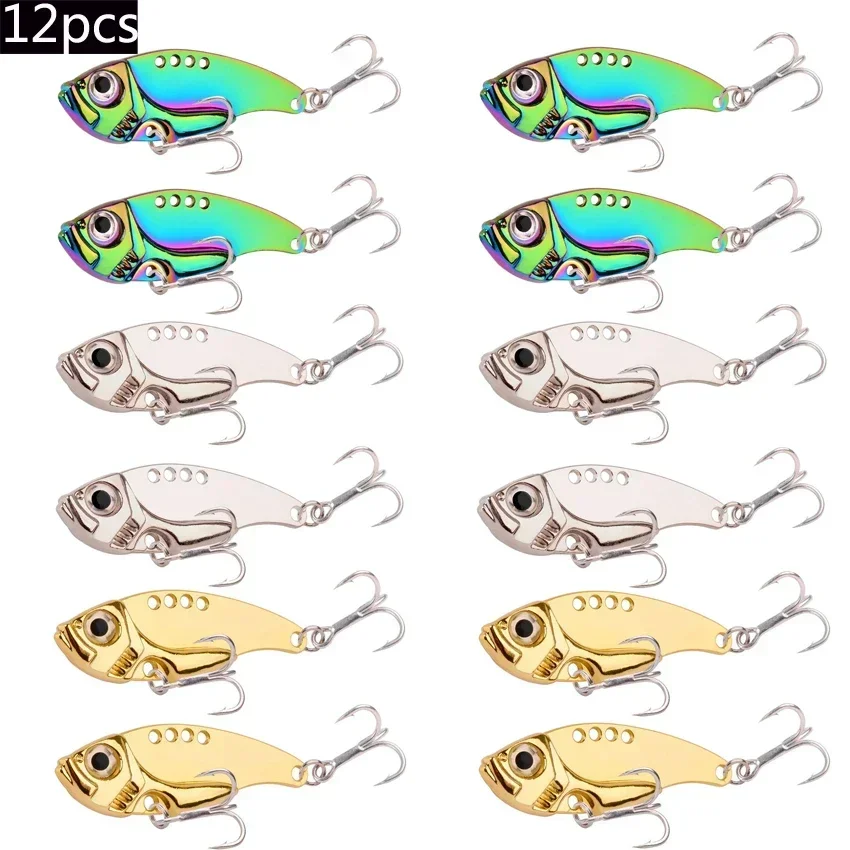 12pcs Fishing Lures Spoon For Pike 3g 7g 10g 15g 20g Treble Hook Spoon Wobble Metal Hard Bait Vib Spoonbait Fishing Tackle Lure