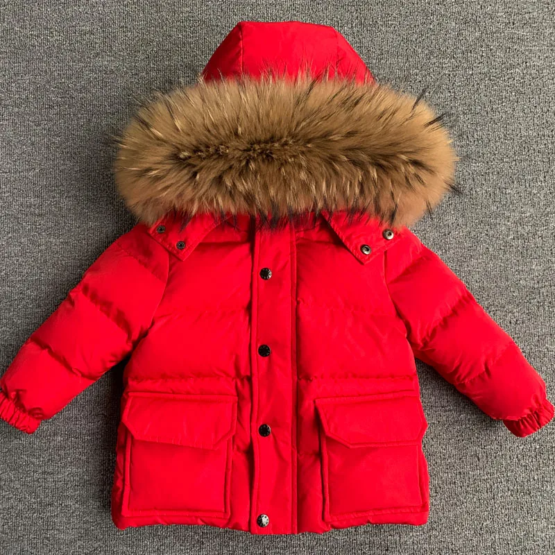 Children Winter Down Jacket Luxury Natural Fur Collar Kids Thicken Warm Coat For Baby Boy Girl 2-13 Years Snowsuit