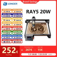 LONGER RAY5 20W Laser Engraver Touch Screen 32-bit Chipset WIFI 0.08*0.1mm Laser Spot Engraving Cutting Machine Area 375*375mm
