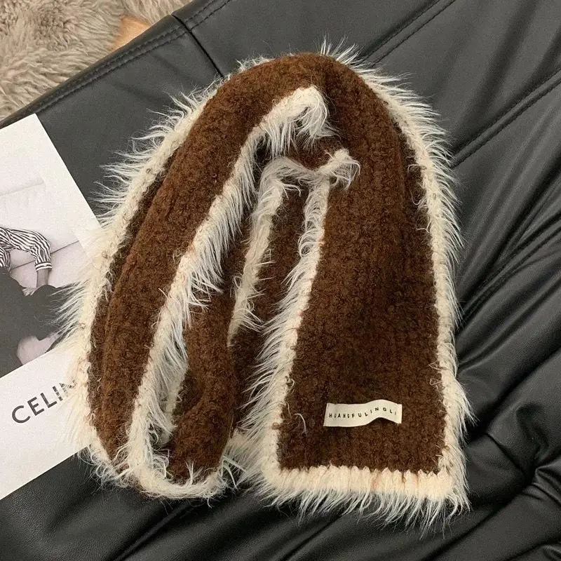 مزيج الصوف كتلة اللون وشاح متماسكة مهدب شرابة لينة وشاح الشتاء الدافئ للنساء الطلاب الكورية نمط غرزة الموضة #6