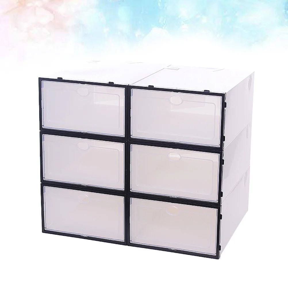 

6 PCS Black Drop Ceiling Hooks De Transparente Storage Drawers Shoe Container Boxes Shoes Bin Stackable Racks Dust-proof