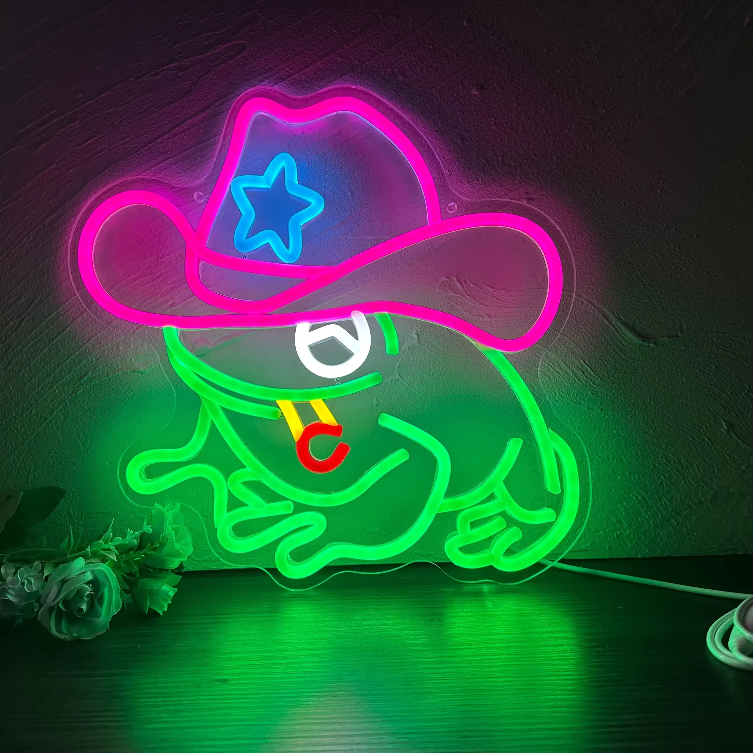 Frog Cowboy Neon Signs Lamp Led Signs Lights Wall Decor Adjustable Brightness Night Light Game Room Decor USB Bedroom Party Bar