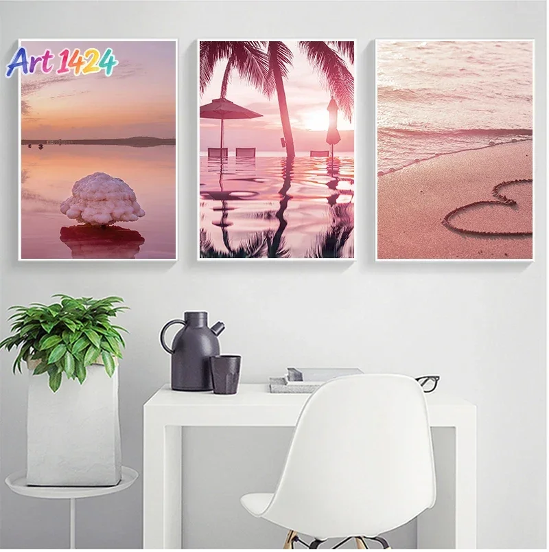Wall Art Canvas Painting Pink Ocean Flamingo Beach Coconut Tree Nordic Posters And Prints Wall Pictures For Living Room Decor