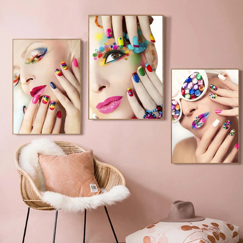 

Creative Nail Makeup Posters Prints Modern Aesthetics Beauty Canvas Wall Art for Nail Shop Living Room Home Decoration