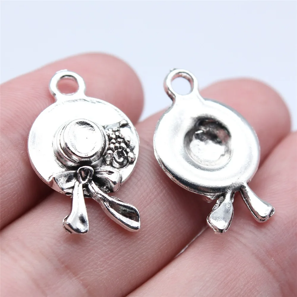 WYSIWYG 10pcs 16X26mm Antique Silver Color Bow Women'S Hat Charms Pendant For DIY Jewelry Making