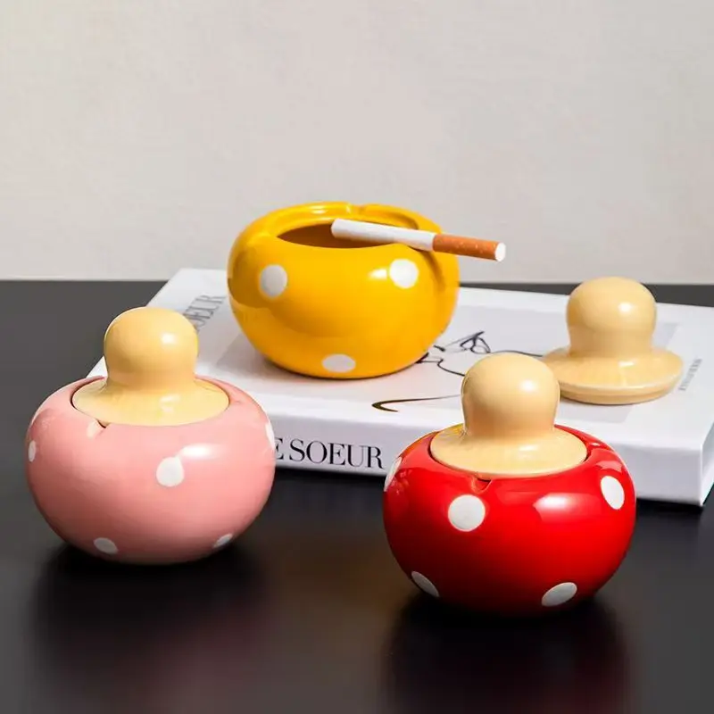 New Cute mushroom ashtray with anti ashtray cover, high aesthetic desktop home decoration