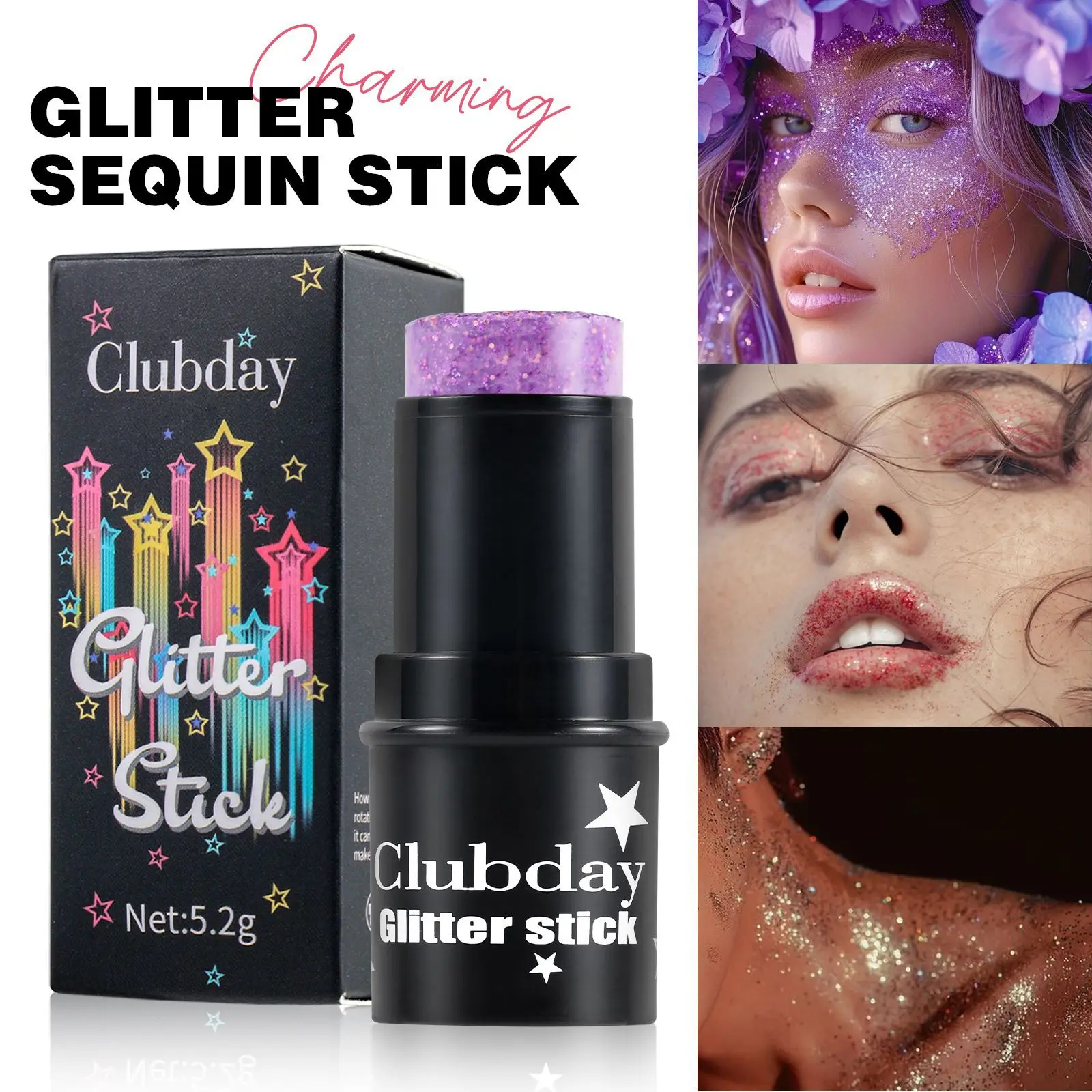 Bastão de Sombra para Olhos com Glitter - Maquiagem Multicromática para Rosto e Corpo, Cor Cremosa Brilhante, Uso em Festas e Eventos, Fácil de Aplicar