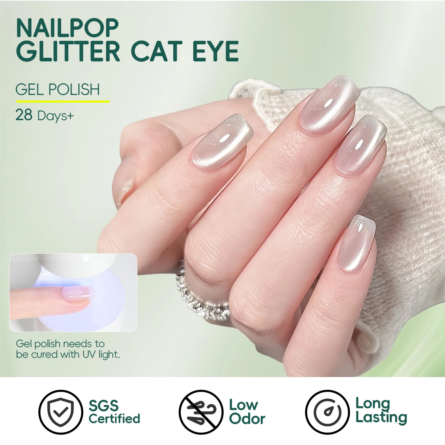 Nailpop 7.5ml Water Glow Cat Eye Magnetic Top Coat Shimmering Glass Bead Magnetic Gel Nail Polish Semi-Permanent UV Gel