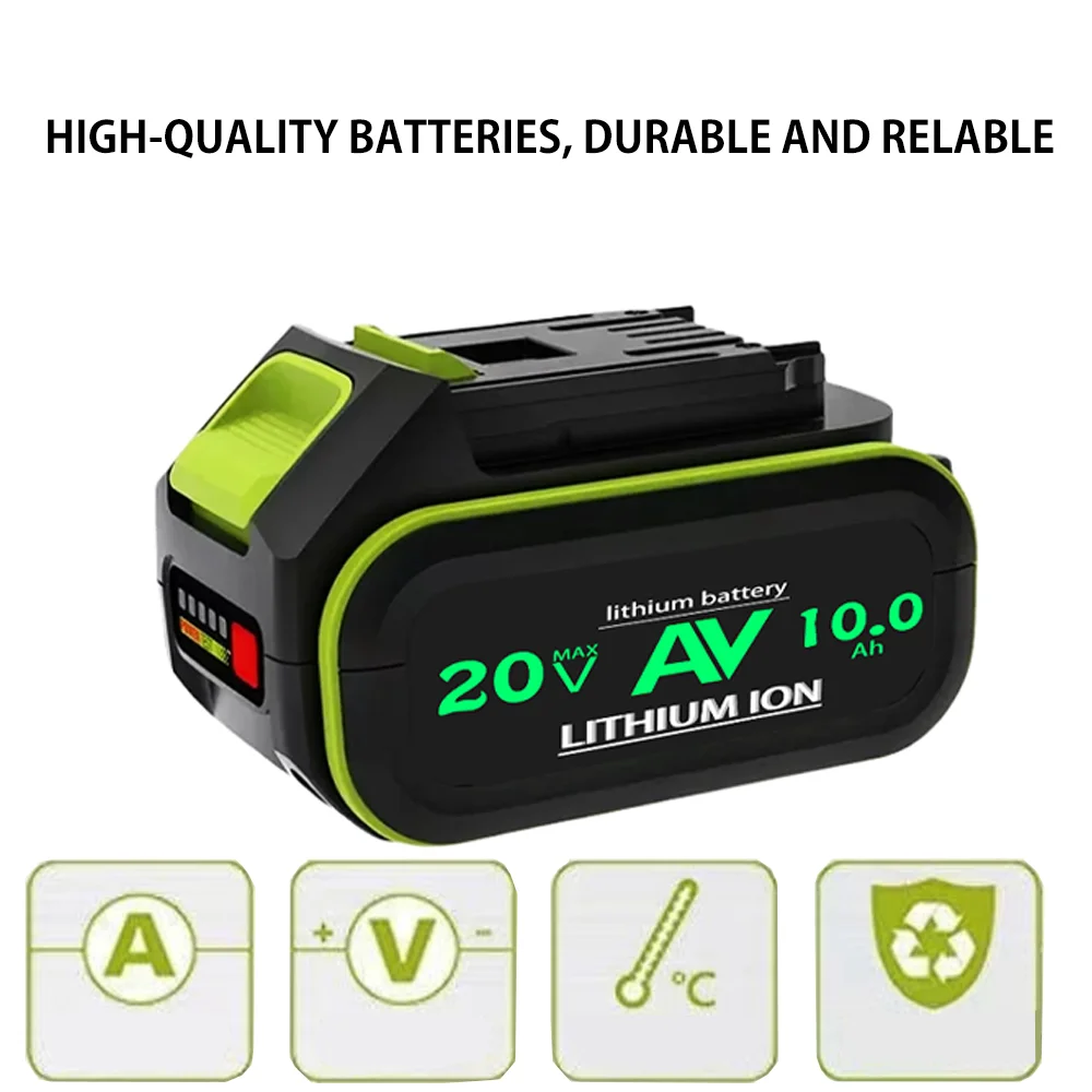 100% brand-new 20V 10000mAh For WORX WA3016 WU279 WU294 WU362 WU388 WU629 WU808 21V Power tool battery