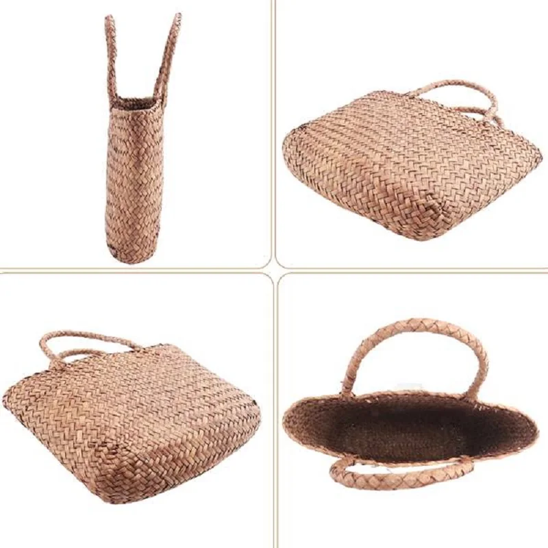 Casual Straw Bag Natural Wicker Tote Bags Women Braided Handbag For Garden Handmade Mini Woven Rattan Bags