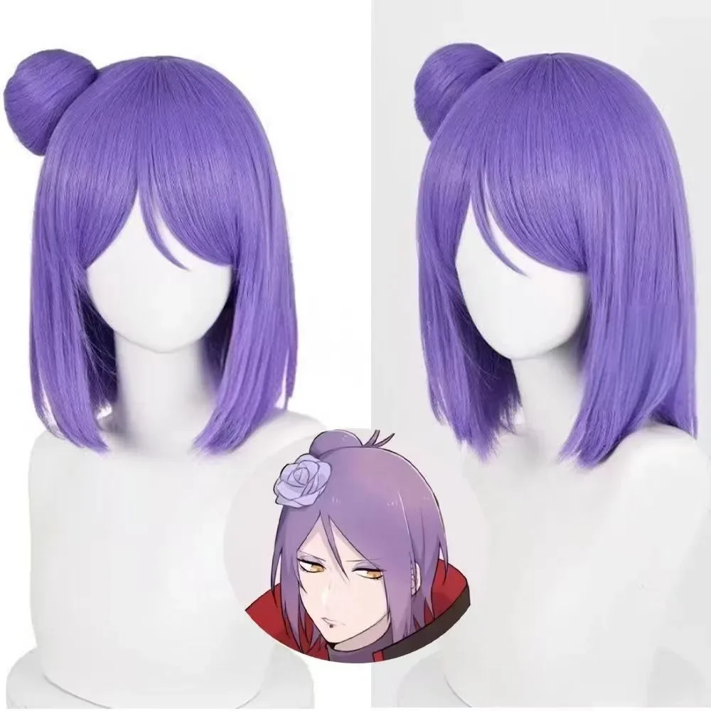 Konan Cosplay Wig for Naruto Face-Framing Purple Bun Short Length Realistic Scalp Easy to Style