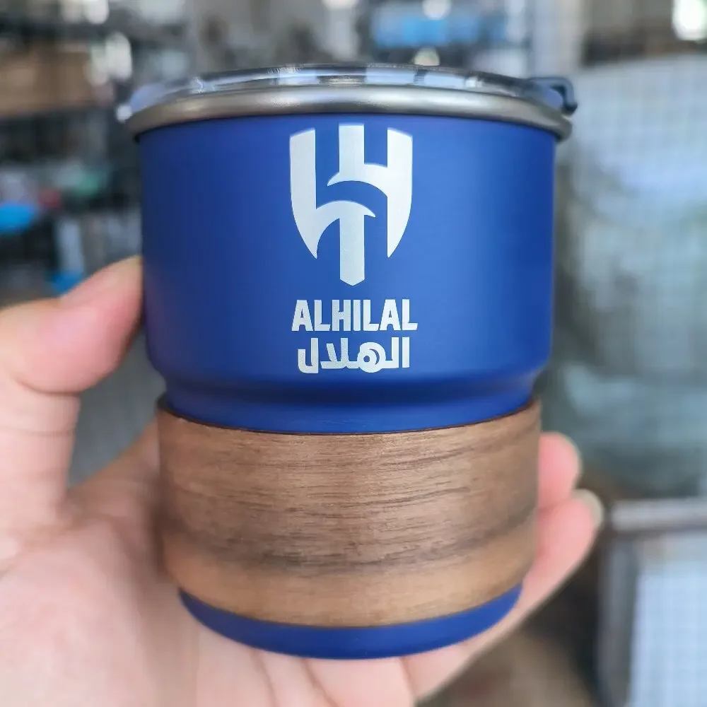 Al-Hilal Saudi Logo Stainless Steel Cup Beer Mug with Lid 250-300ml Outdoor Camping Coffee Mug Wholesale Custom