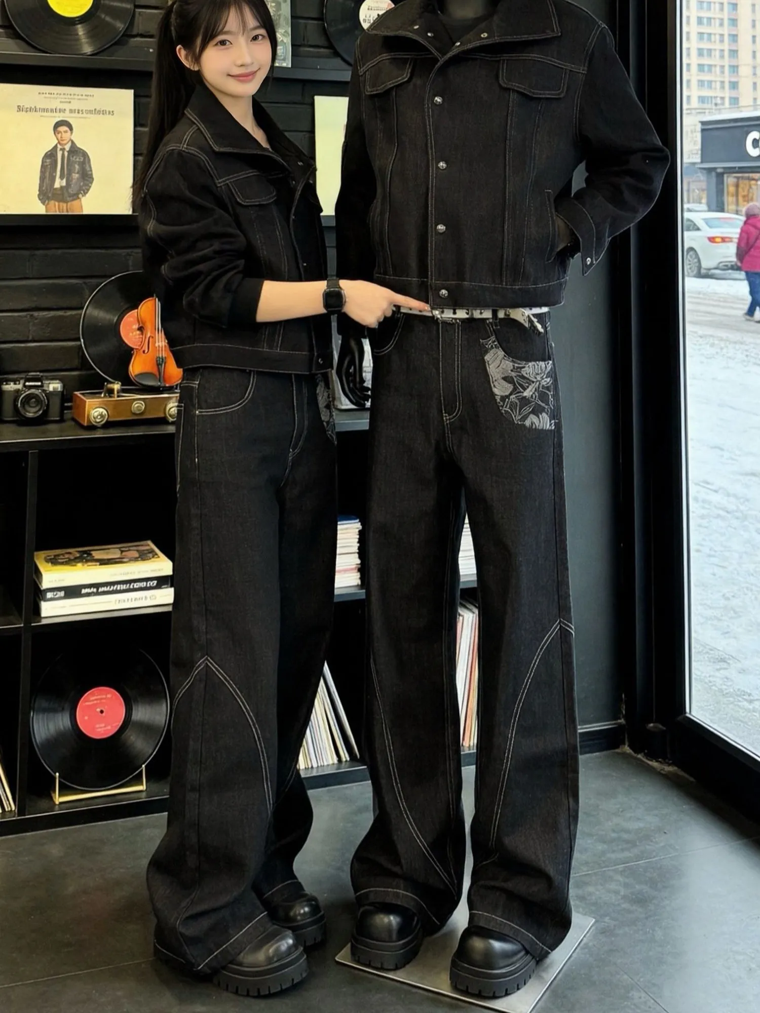 

Bla Snake Skin Pattern Spliced Embroidered Original Denim Flared Jeans Straight Leg Wide Leg Pants for Men Trendy Brand