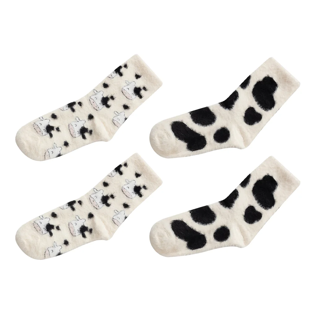 2 pares de meias de vaca de inverno femininas novidade tripulação algodão estampa camisa vacas de desenho animado