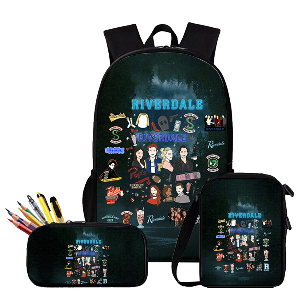 Moda juvenil TV Riverdale Temporada 5 Impresión 3D 3 unids/set bolsas de viaje para estudiantes mochila para ordenador portátil bolso de hombro estuche para lápices