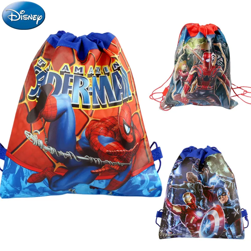 6pcs/set  Spiderman Anime Backpack Kids Birthday Party Non-woven Fabrics Drawstring Bag Avenger Baby Shower Decorate kids Gift